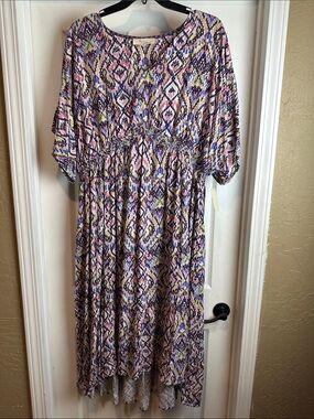 Nurture Westbound Printed V-Neck Midi Dress in Pink and Purple NWT Plus Size 2X